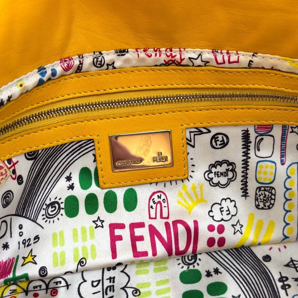 Fendi Yellow Embossed Zucca Leather Baguette Shoulder Bag Silver Hardware - Picture 10 of 12